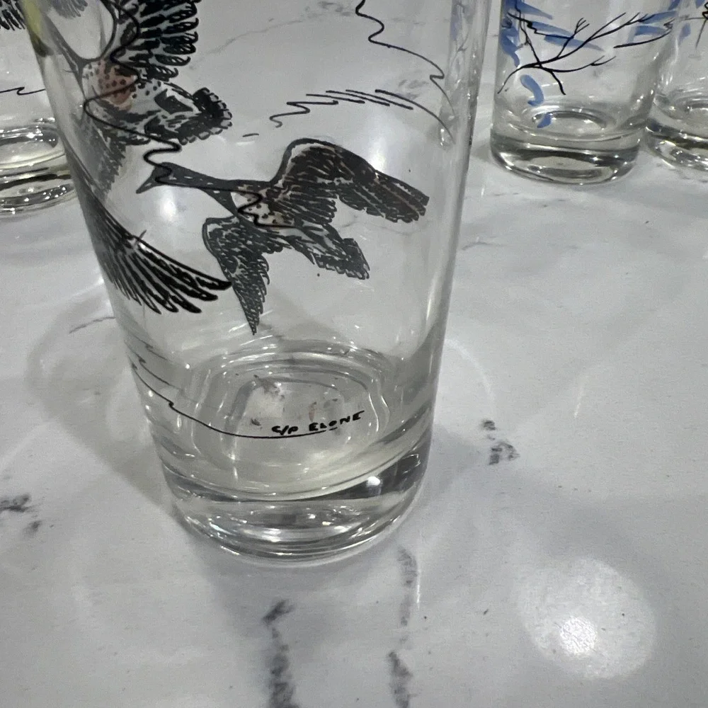 Vintage 1960s Cocktail Tumblers Geese/Fish MCM Retro Glasses Retro Barware